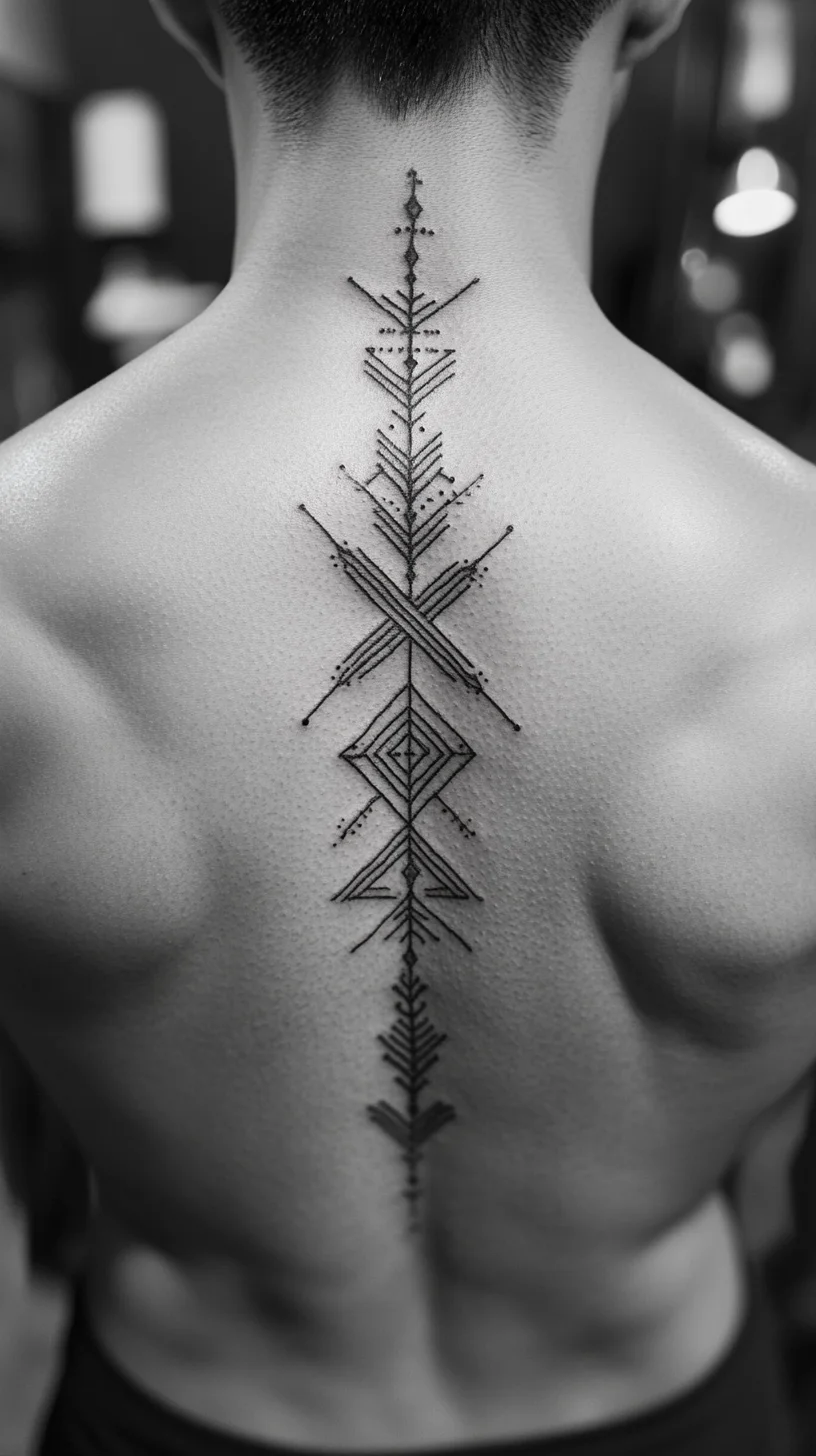 Striking Symmetry: The Alluring Geometric Back Tattoo Design