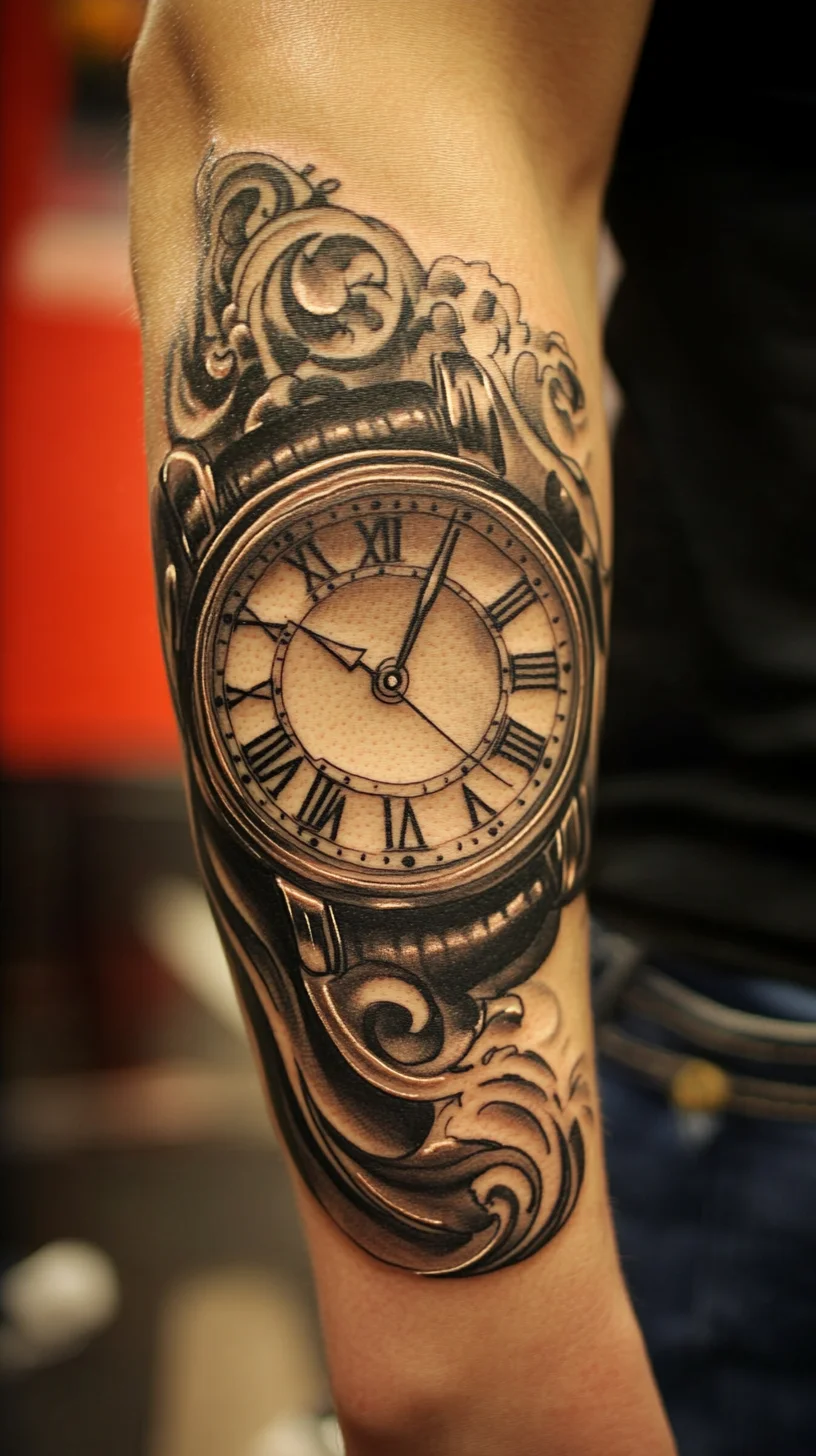 Timeless Elegance: Intricate Clock Tattoo Design for the Fashion-Forward