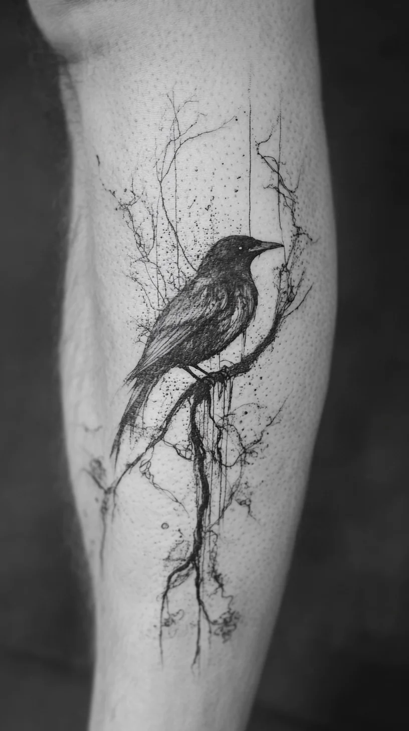 Whimsical Blackbird Tattoo: Nature Meets Artistry on Your Skin